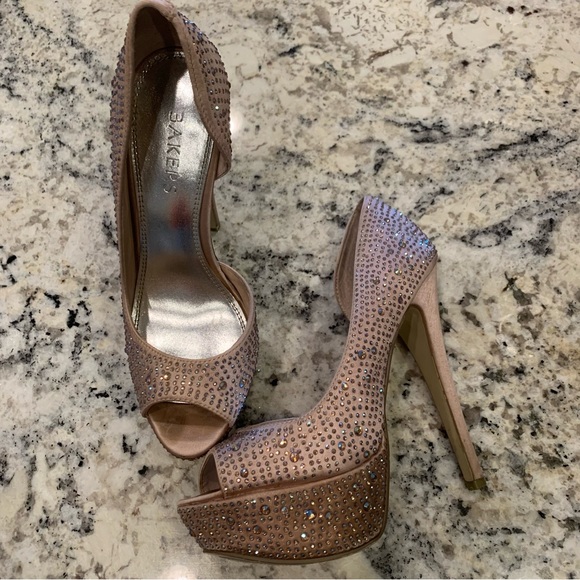 Bakers Showstopper Champagne Platform Rhinestone Pumps - Picture 3 of 10